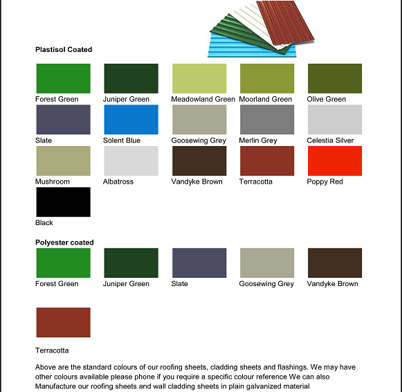 Roofing Sheet Colour Code